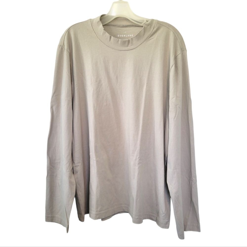 Everlane Men's Mock Neck Cotton Long Sleeve T-Shirt Size XL Beige